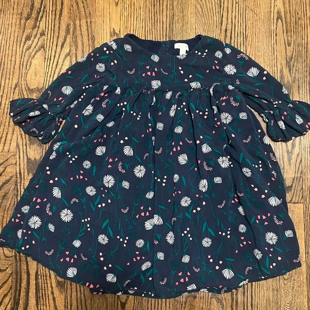 Gymboree Navy Floral Dress with Pink & White Blooms